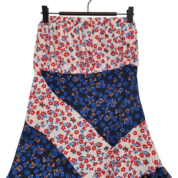 Lulus Womens L Dress Polyester Red Blue Floral Strapless Boho Cottagecore - Picture 2 of 5